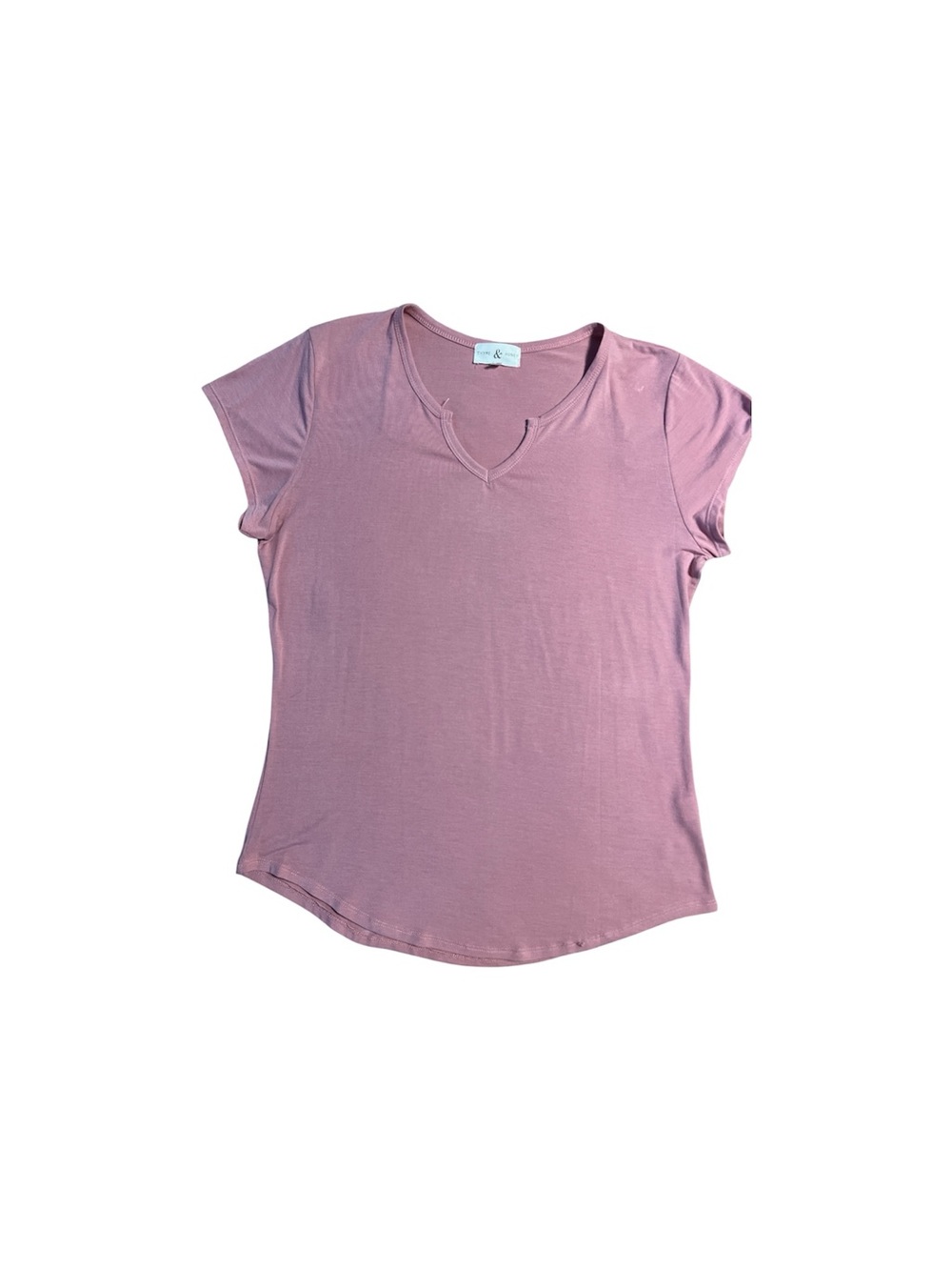 Women's Dusty Rose Notch V-Neck Short Sleeve Tee